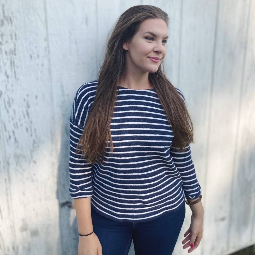 Coldwater Creek Navy Striped Long Sleeve Top